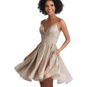 ANTHROPOLOGIE SAU Ivory Champagne Spaghetti‎ Strap Dress SIZE 10 Wedding Party